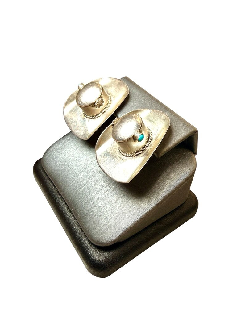 SS COWBOY HAT W/FLOWER &TURQ EARRINGS