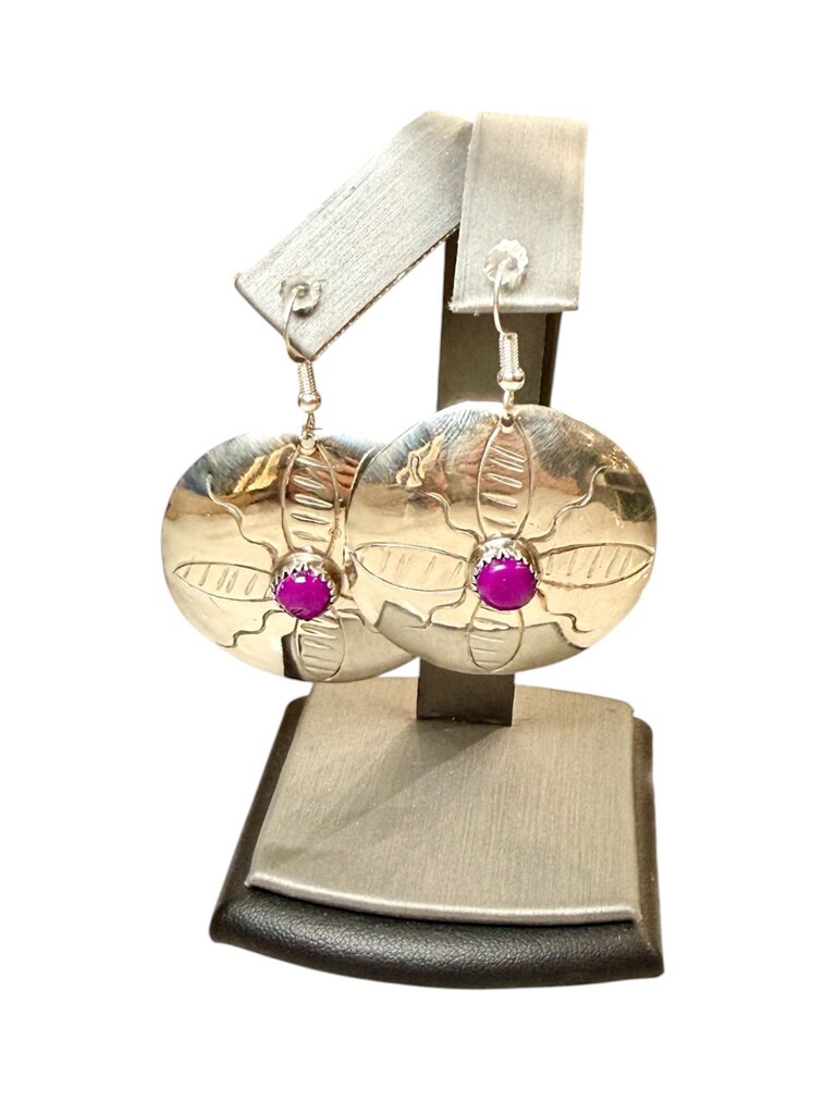SOUTH WESTERN CONCHO DISC CABACHAN PURPLE STONE NECKLACE W/MATCHING EARRINGS