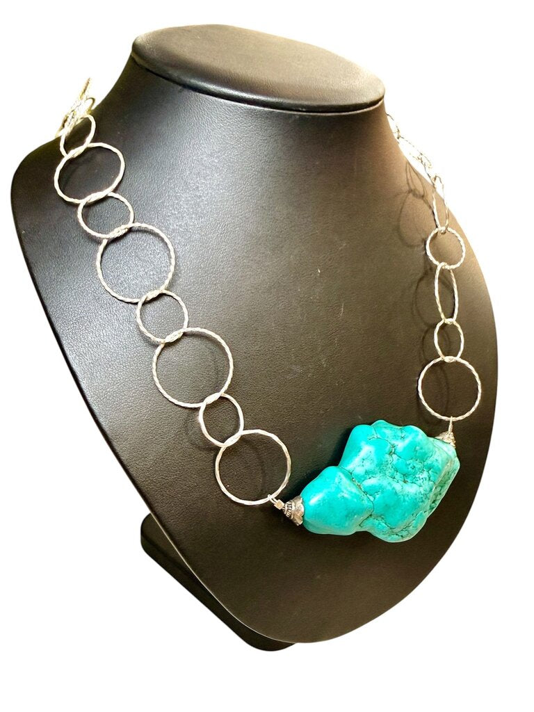 LG TURQ ROCK PENDANT ON LOOP DESIGN CHAIN
