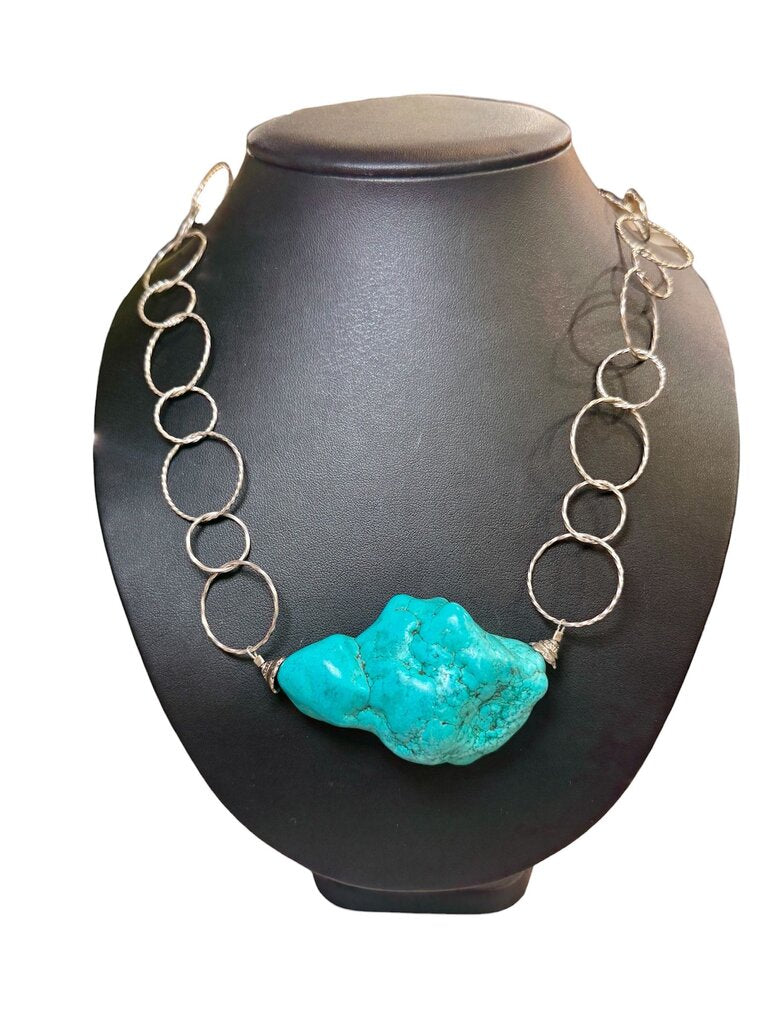 LG TURQ ROCK PENDANT ON LOOP DESIGN CHAIN