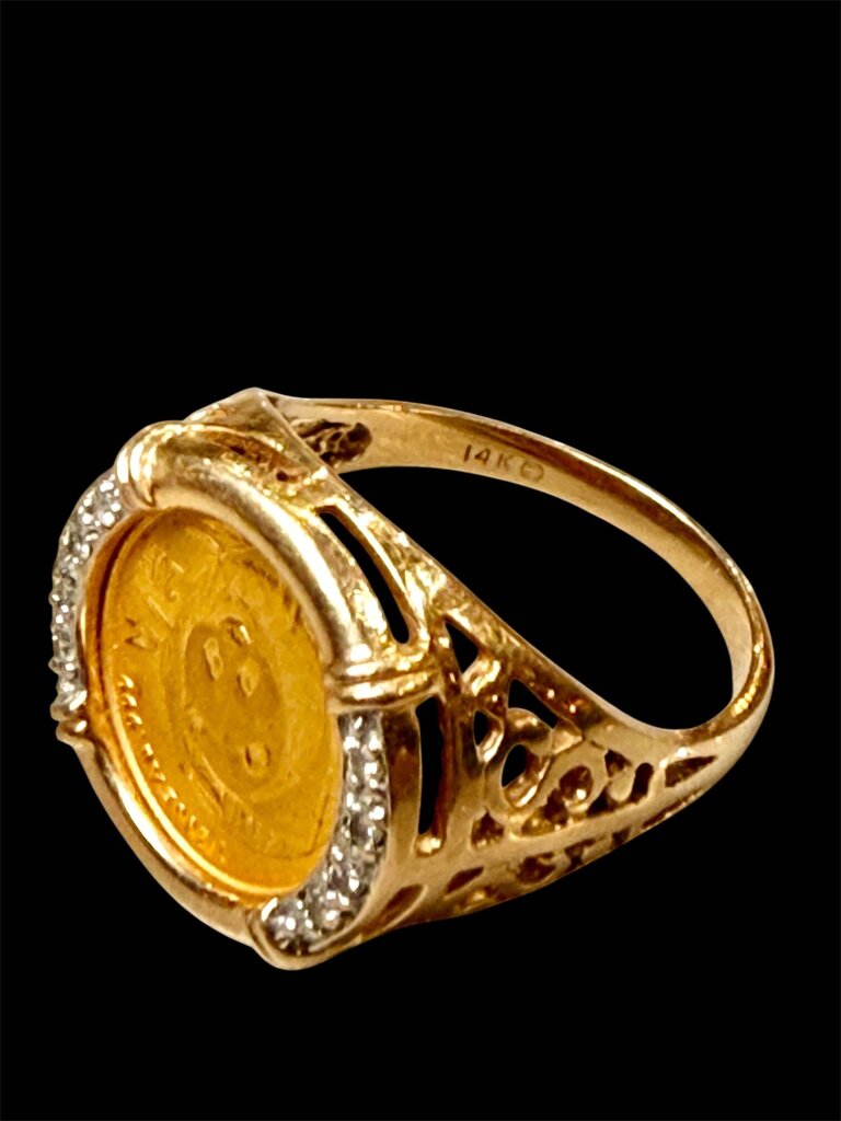 1/20OZ PANDA COIN 24KT W/14KT YG RING W/8MELEE SZ 8