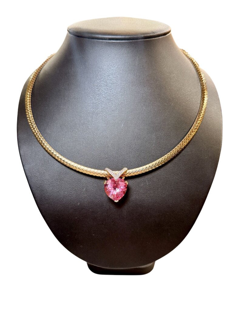 SS/GP OMEGA CHAIN W/14KT YG LARGE PINK HEART SLIDE