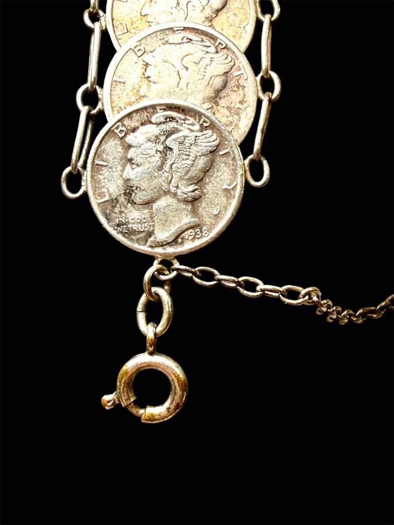 SS TRENCH ART OR SWEET HEART JEWELRY WWII ERA MERCURY DIME BRACELET