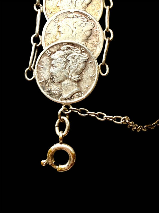 SS TRENCH ART OR SWEET HEART JEWELRY WWII ERA MERCURY DIME BRACELET
