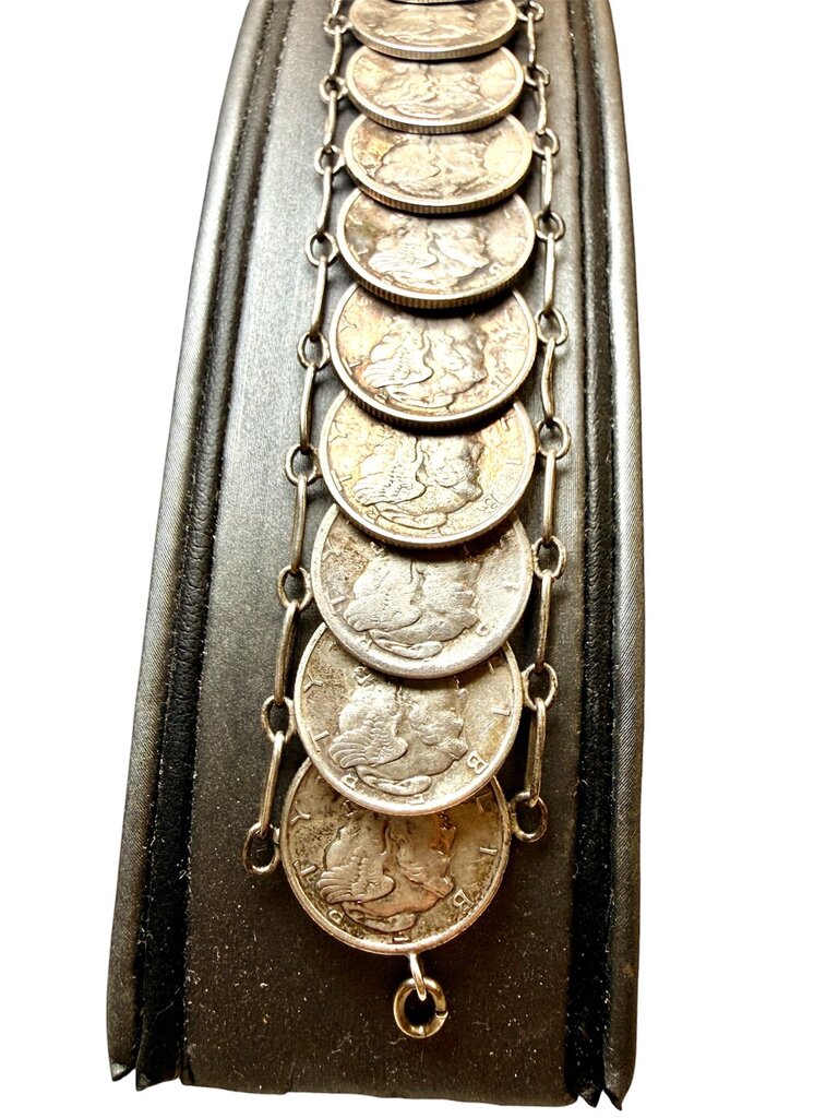 SS TRENCH ART OR SWEET HEART JEWELRY WWII ERA MERCURY DIME BRACELET