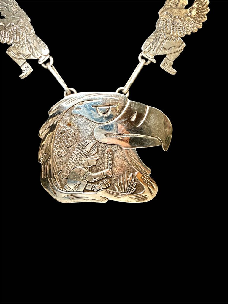 SS FLOYD BECENTI EAGLE PENDANT W/MEN W/FEATHER DANCERS NECKLACE