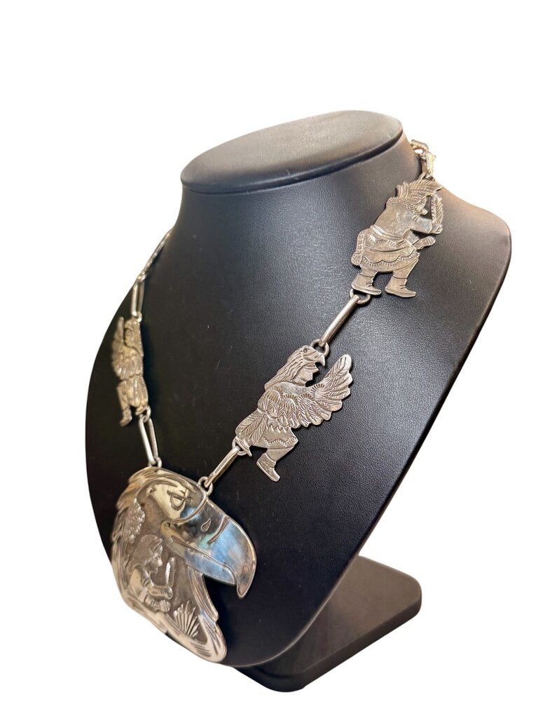 SS FLOYD BECENTI EAGLE PENDANT W/MEN W/FEATHER DANCERS NECKLACE