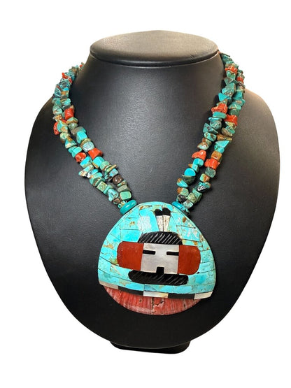 SS SANTO DOMINGO STYLE OVERLAY SHELL ZUNI NECKLACE
