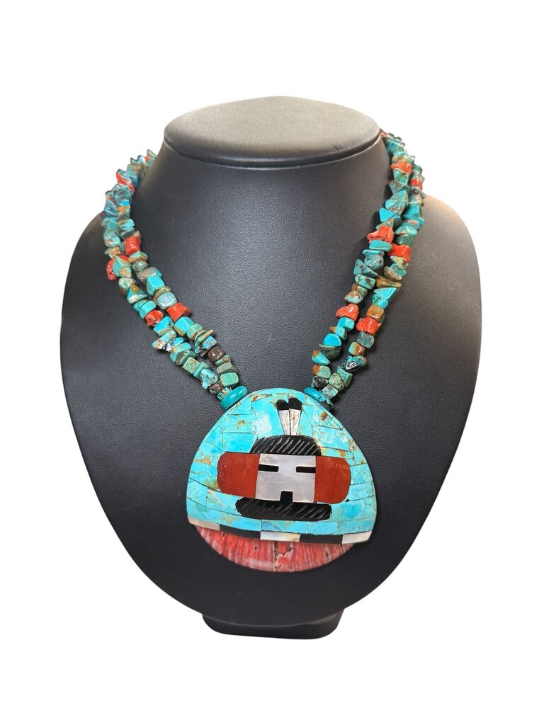 SS SANTO DOMINGO STYLE OVERLAY SHELL ZUNI NECKLACE