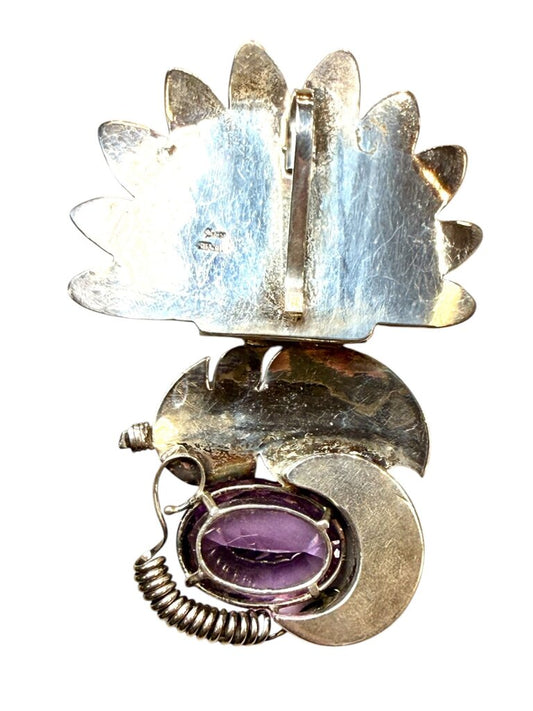 SS EDISON PIASO NAVAJO KACHINA W/FEATHERS & LG AMETHYST PENDANT