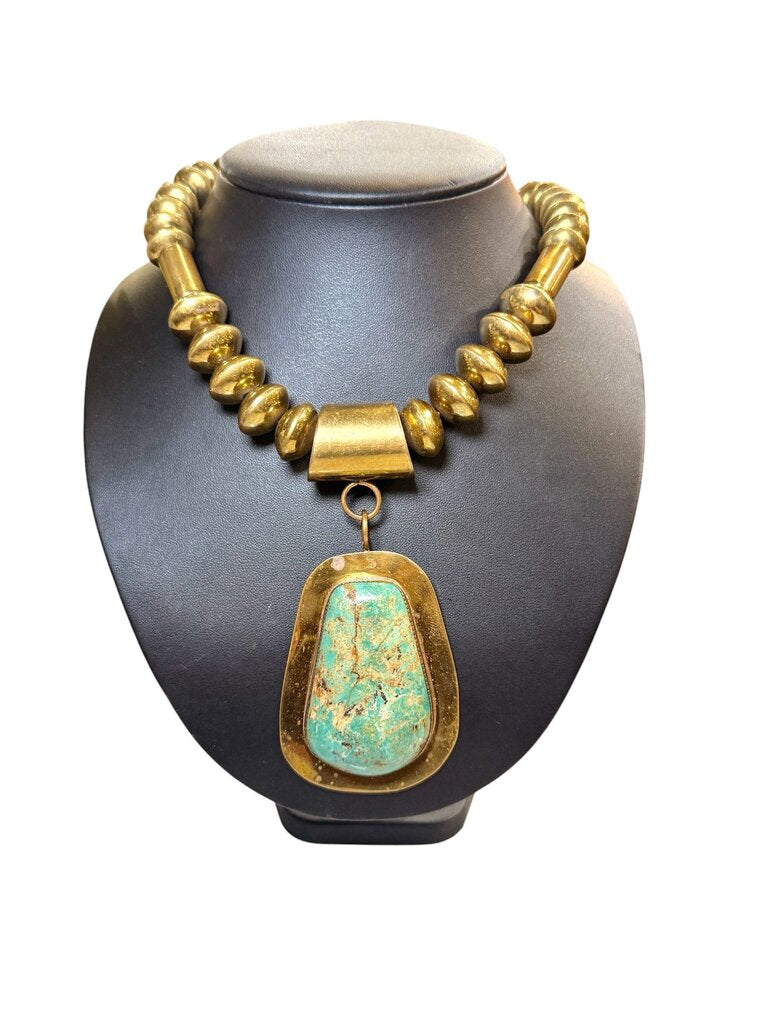 BRASS TURQ PENDANT STAMPED BC