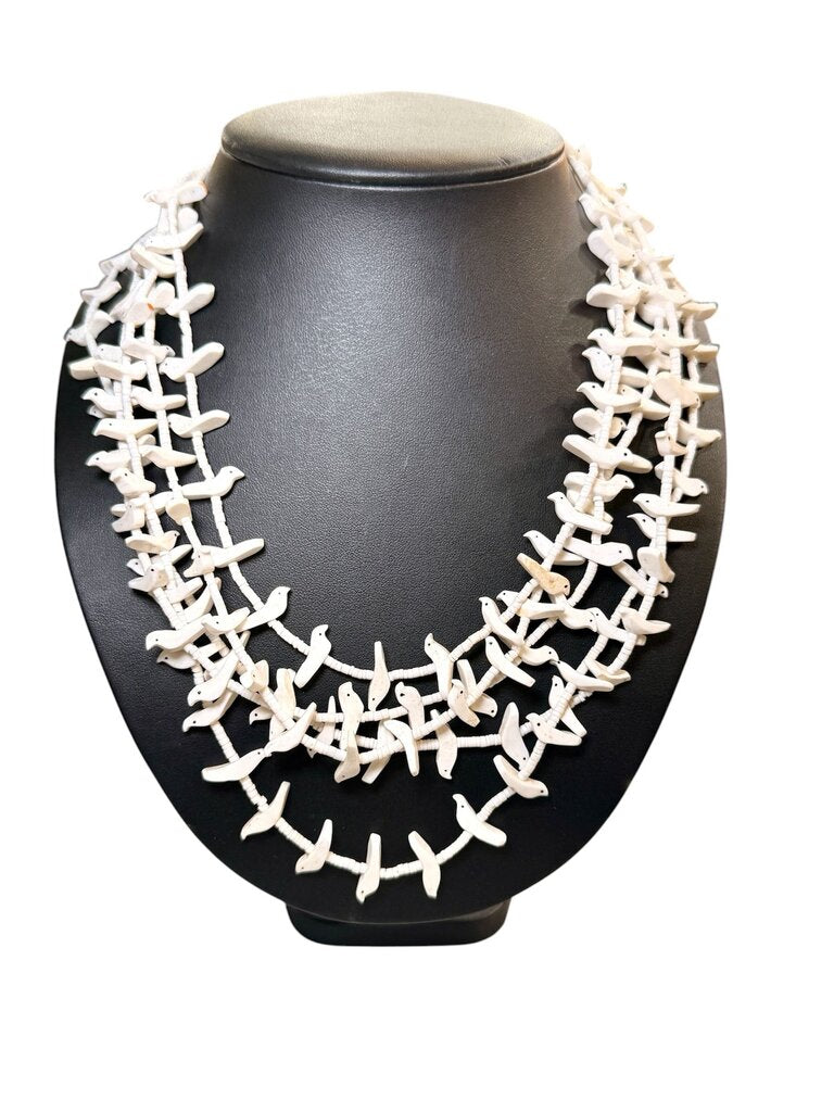 5 STRANDS OF WHITE "BIRD FETISH NECKLACE