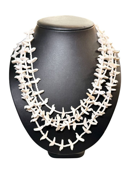 5 STRANDS OF WHITE "BIRD FETISH NECKLACE