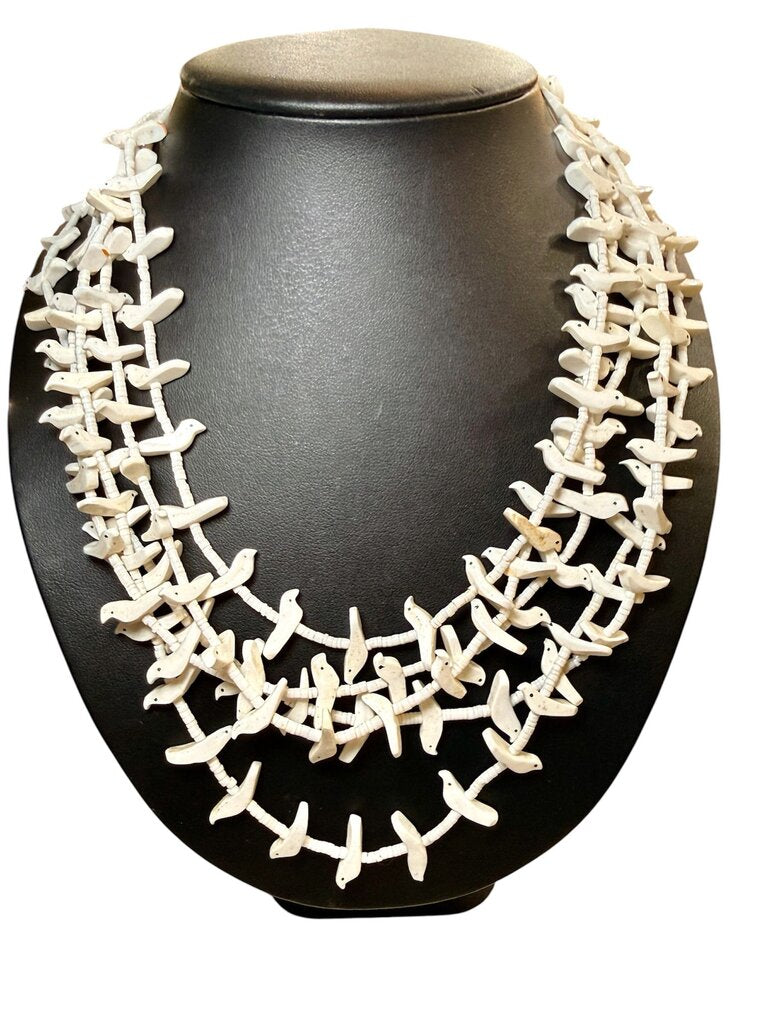 5 STRANDS OF WHITE "BIRD FETISH NECKLACE