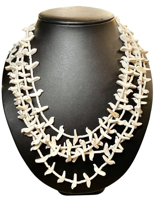 5 STRANDS OF WHITE "BIRD FETISH NECKLACE