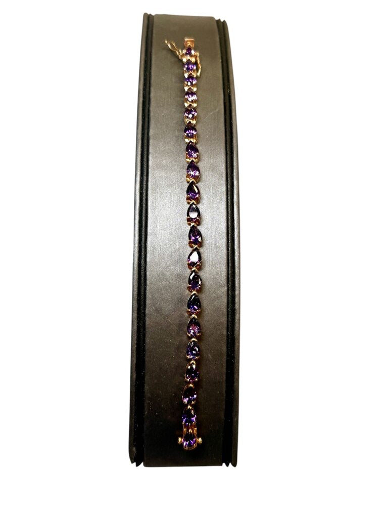 SS/GP PEAR SHAPE PURPLE CUBIC STONE TENNIS BRACELET