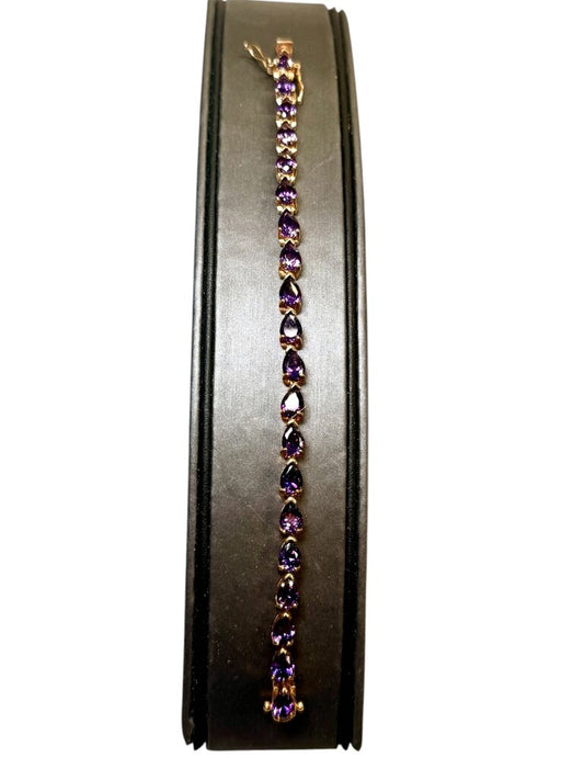SS/GP PEAR SHAPE PURPLE CUBIC STONE TENNIS BRACELET