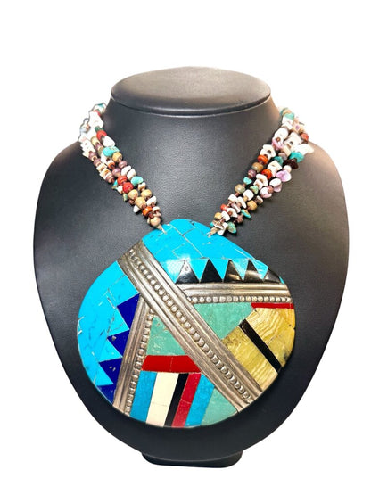 SS SANTO DOMINGO TURQ STERLING CORAL INLAY SHELL HEISHI BEADS NATIVE