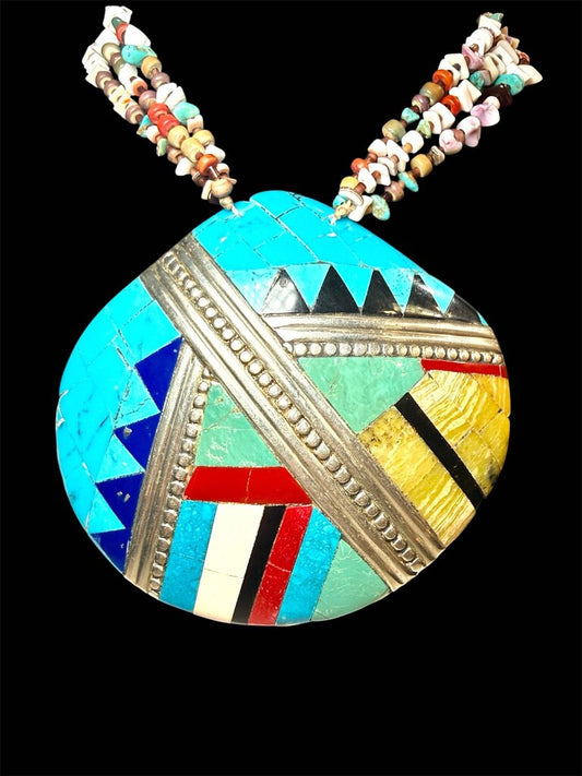 SS SANTO DOMINGO TURQ STERLING CORAL INLAY SHELL HEISHI BEADS NATIVE