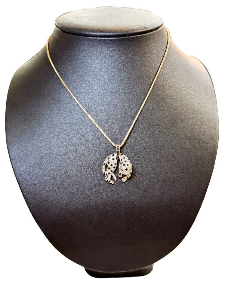 10KT/14KT PANTHER SAPPHIRE & DIA 1CTTW SAPPHIRES .10CTTW DIA PENDANT ON CHAIN
