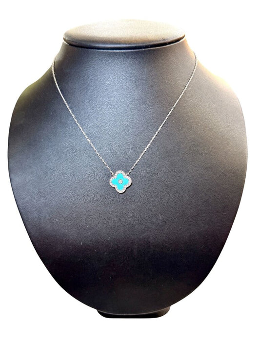 14KT WG LOOK A LIKE VAN CLEEF PENDANT ON CHAIN