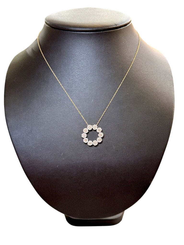 10KT YG CHOCOLATE W/WHT DIA WREATH STYLE PENDANT ON 18"
