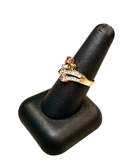 14KT YG CHOCOLATE & WHITE BYPASS STYLE RING SZ 8