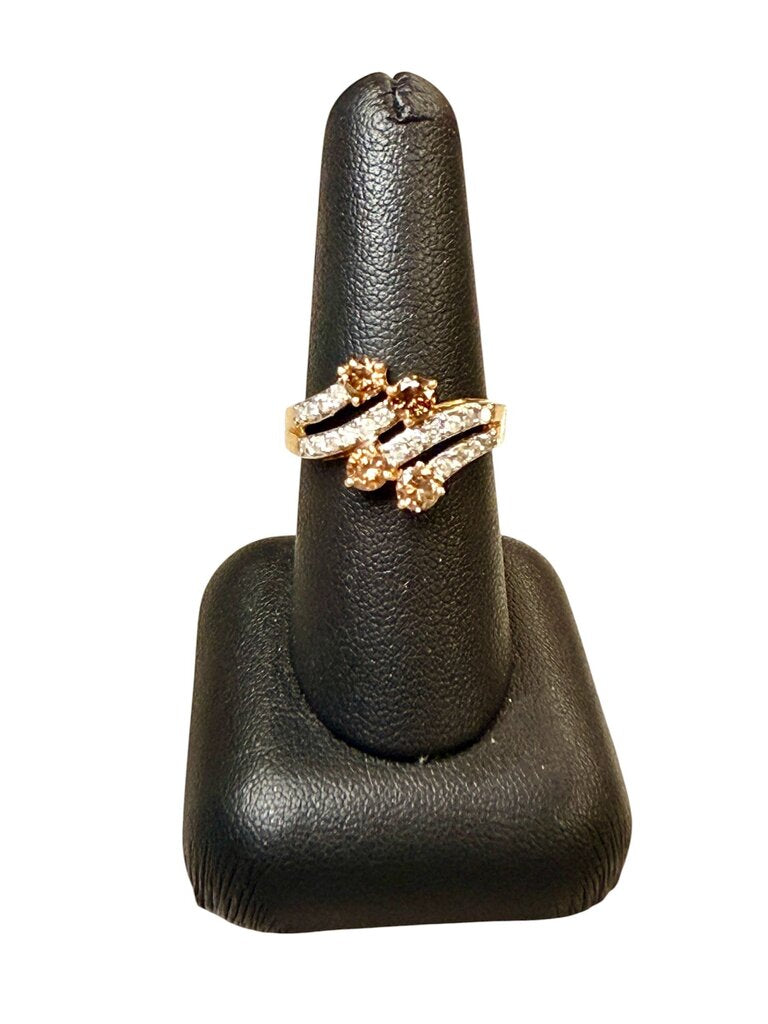 14KT YG CHOCOLATE & WHITE BYPASS STYLE RING SZ 8