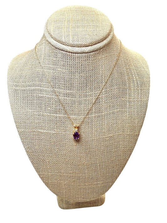 14KT YG OVAL AMETHYST PENDANT ON 18" CHAIN