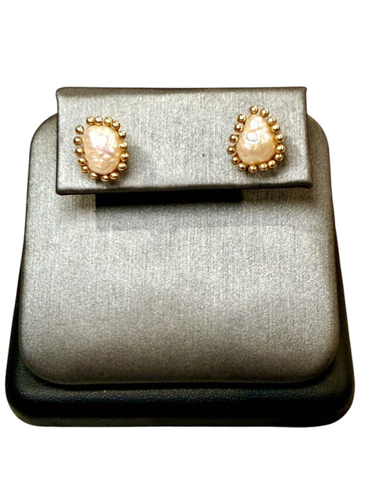 14KT YG BAROQUE PEARL STUD EARRINGS