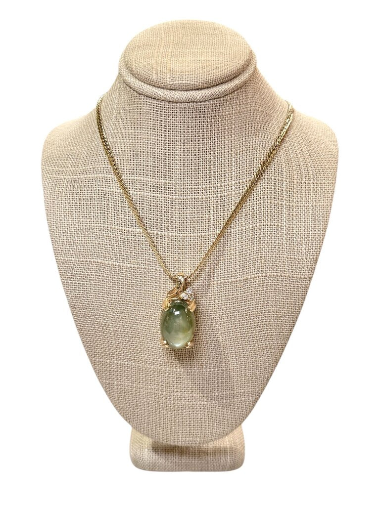 14KT YG 25.98CT GRAY/YELLOW GREEN 6 RAY STAR SAPPHIRE W/DIA ACCENT ON 17" CHAIN W/CURRANT APPRAISAL