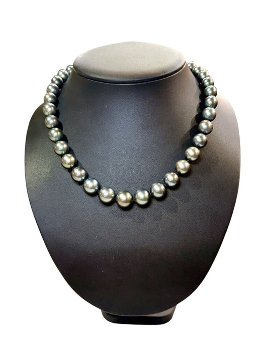 14KT WG GRADUATED BLK PEARL 16" NECKLACES